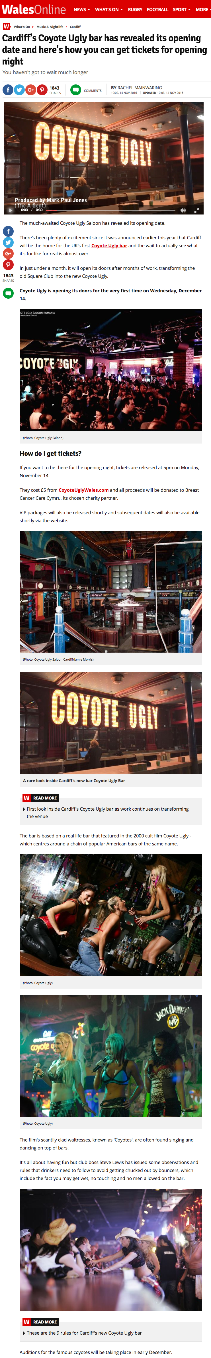 Wales Online – Coyote Ugly Saloon