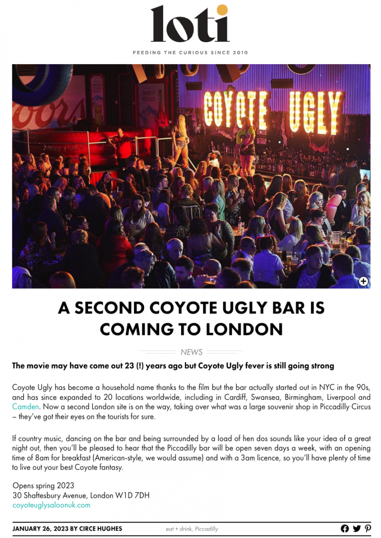 London on the Inside Coyote Ugly is Coming to Piccadilly - Coyote Ugly